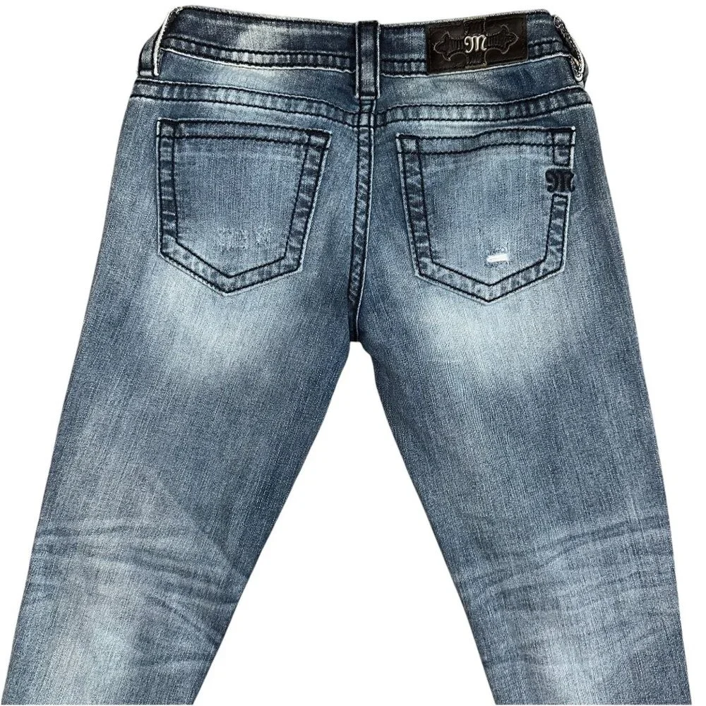 Miss Me JP7668AK Ankle Skinny Womens Jeans 26 26 Embroidered Floral Distressed - Picture 5 of 7